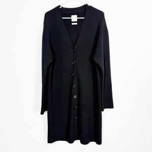 St John Long Cardigan Sweater Womens Small Black Knitted Long Sleeve VNeck